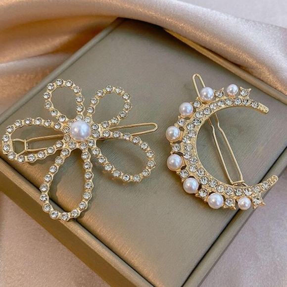 Barrette Set Rhinestone Flower Star Bow Embellished Hair Clips - Picture 6 of 9